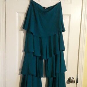 Teal Tiered Ruffle Wide Leg Flowy Pants Lined Missguided